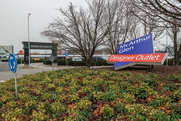 Logo of the designer Outlet Roermond on the roundabout near the Premium Parking
